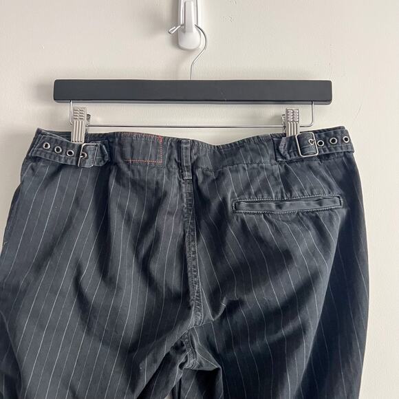 Nili Lotan Womens Sz 8 Cotton Dark Gray Pinstripe Wide Leg Pant with Buckles - Picture 8 of 11